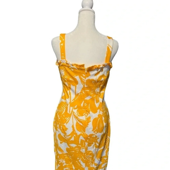 Trina Turk Zile Ruffle Floral Sheath Midi Dress Size 6 Yellow White Print Resort - Picture 8 of 11